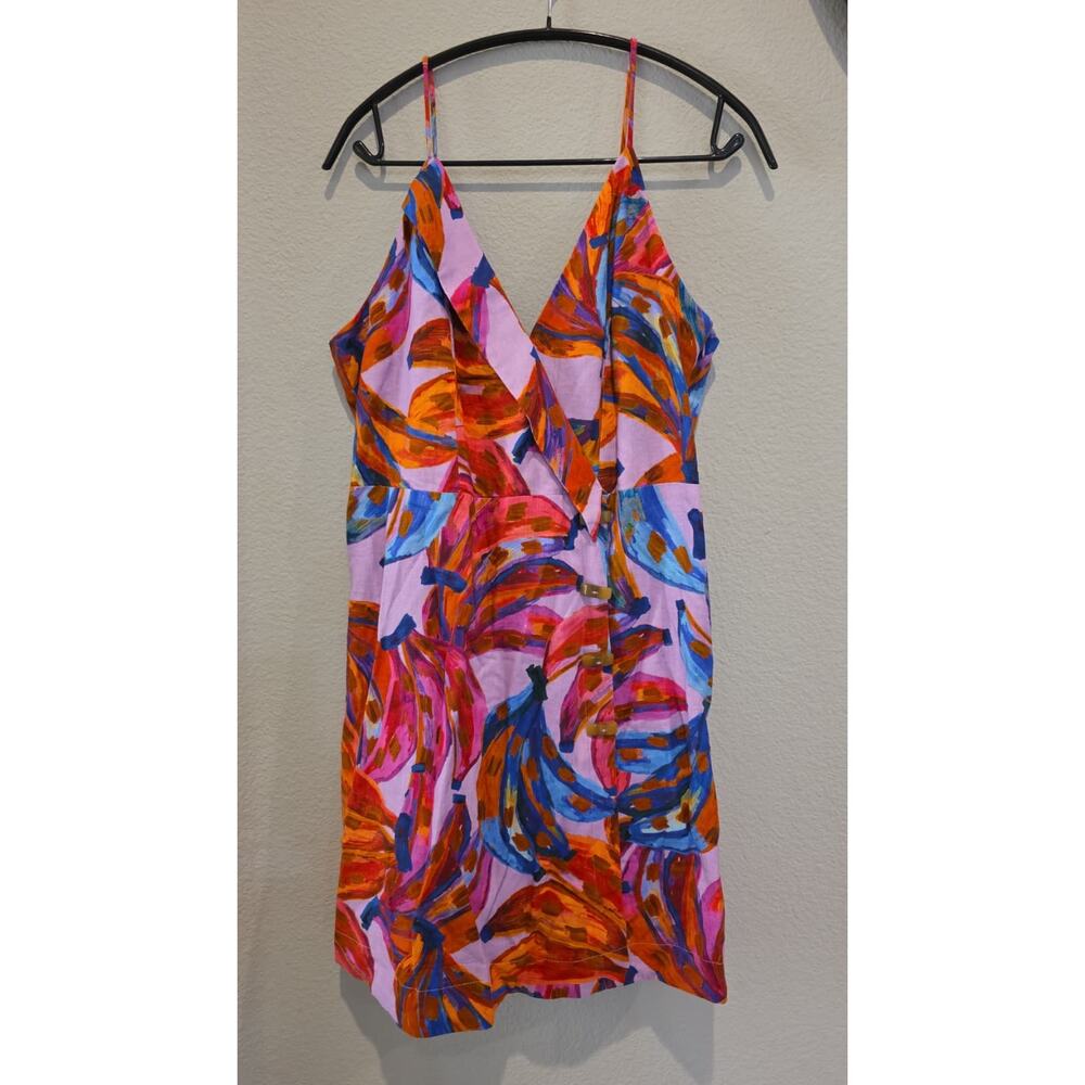 FARM Rio Colorful Bananas Wrap Dress Womens L Multicolor Abstract V-Neck Mini - Picture 5 of 15